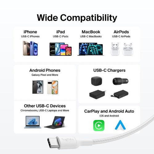 Belkin BoostCharge Pro USB cable USB 2.0 118.1" (3 m) USB C White