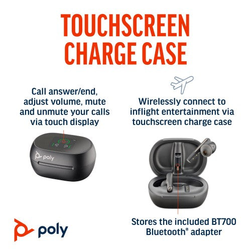Poly Voyager Free 60+ UC Carbon Black Earbuds +BT700 USB-C Adapter +Touchscreen Charge Case