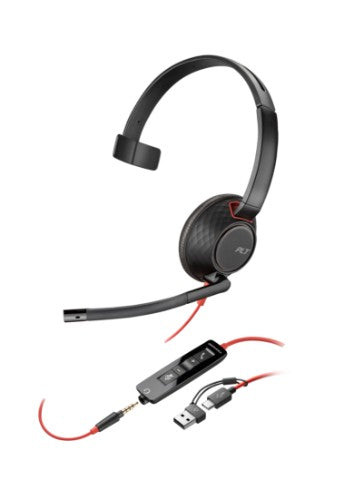 HP Poly Blackwire 5210 Headset +Inline Cable +USB-C/A Adapter TAA