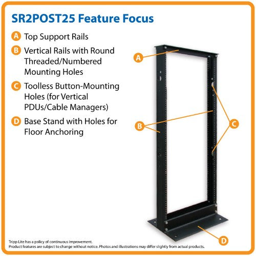 Tripp Lite SR2POST25 rack cabinet 25U Freestanding rack Black