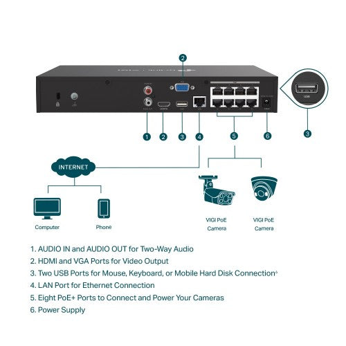 TP-Link VIGI NVR1008H-8MP network video recorder Black