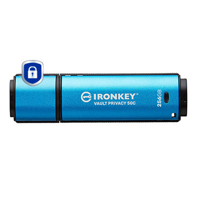 Kingston Technology IronKey Vault Privacy 50 USB flash drive 256 GB USB Type-C 3.2 Gen 1 (3.1 Gen 1) Black, Blue