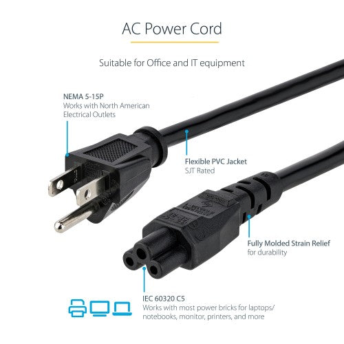 StarTech.com PXT101NB3S power cable Black 70.9" (1.8 m) NEMA 5-15P C5 coupler