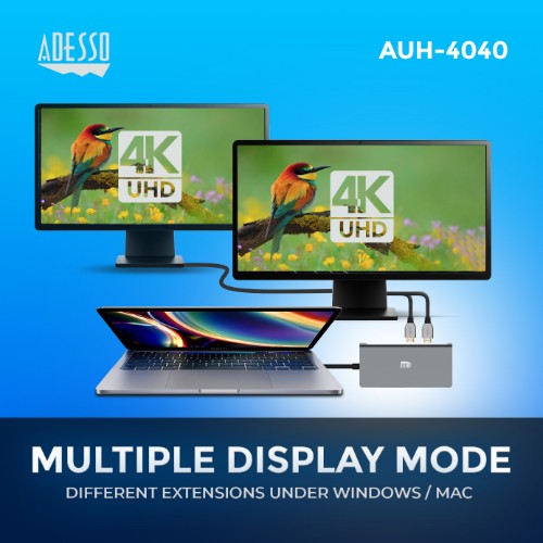 Adesso AUH-4040 laptop dock/port replicator Wired USB 3.2 Gen 1 (3.1 Gen 1) Type-C Gray