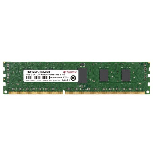 Transcend 4GB DDR3L 1600 REG-DIMM 1Rx8 memory module 1 x 8 GB DDR3 240-pin DIMM