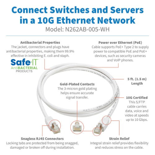 Tripp Lite N262AB-005-WH networking cable White 59.8" (1.52 m) Cat6a S/FTP (S-STP)
