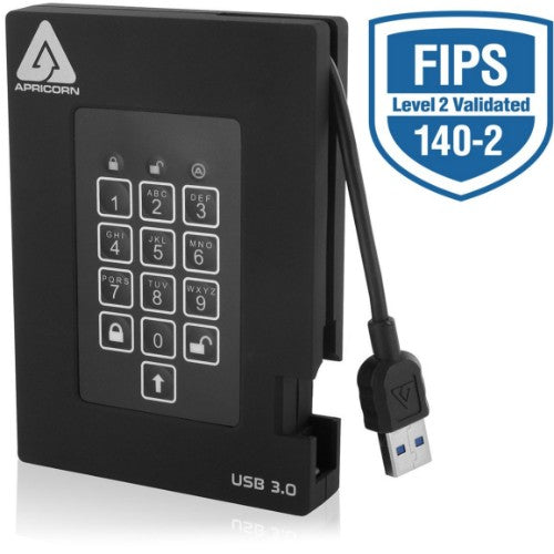 Apricorn Aegis Padlock Fortress external hard drive 2 TB 5400 RPM USB Type-A 3.2 Gen 1 (3.1 Gen 1) Black