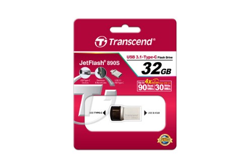 Transcend JetFlash 890 32GB USB flash drive USB Type-A / USB Type-C 3.2 Gen 1 (3.1 Gen 1) Black, Silver