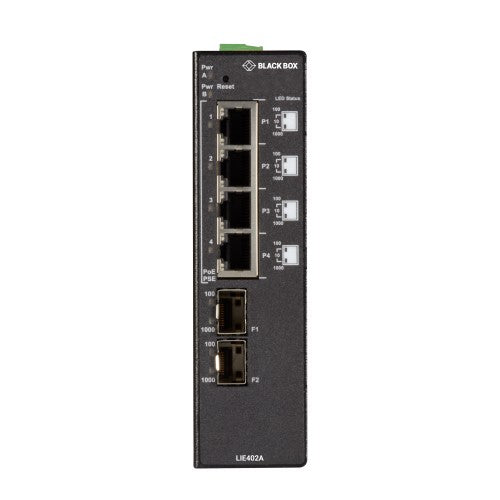 Black Box LIE402A network switch Unmanaged L2 Gigabit Ethernet (10/100/1000) Power over Ethernet (PoE) DIN rail