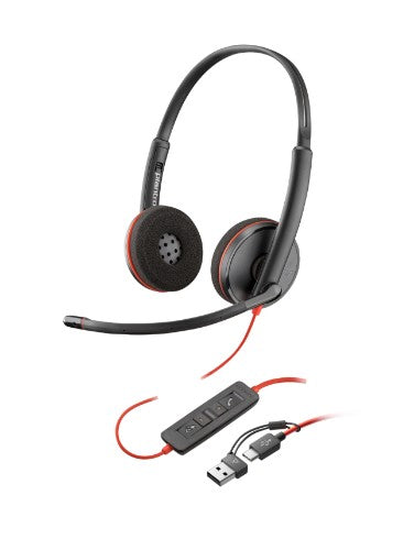 HP Poly Blackwire 3225 Stereo Headset +USB-C/A Adapter TAA