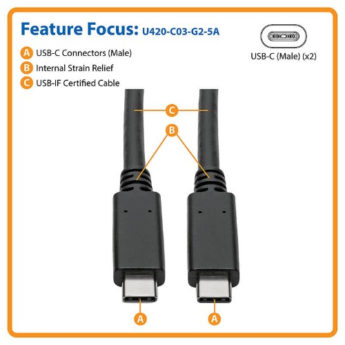 Tripp Lite U420-C03-G2-5A USB cable USB 3.2 Gen 2 (3.1 Gen 2) 35.8" (0.91 m) USB C 10 Gbit/s Black