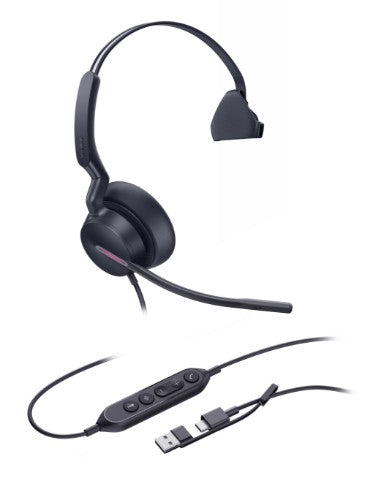 Yealink UH46 Mono USB-C/A Headset Wired Head-band Office/Call center USB Type-C / USB Type-A Black