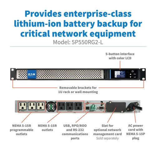 Eaton 5P550RG2-L uninterruptible power supply (UPS) Line-Interactive 0.55 kVA 495 W 6 AC outlet(s)