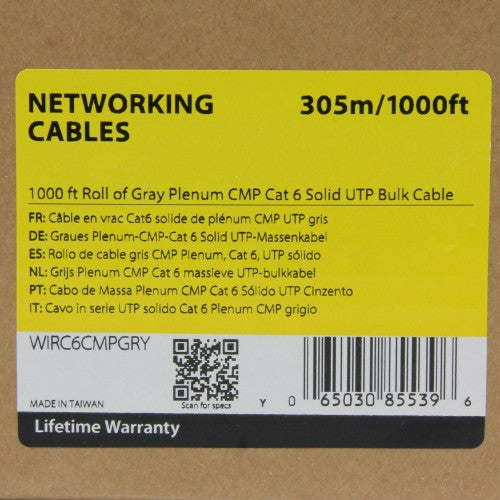 StarTech.com WIRC6CMPGRY networking cable Gray 12003.9" (304.9 m) Cat6 U/UTP (UTP)