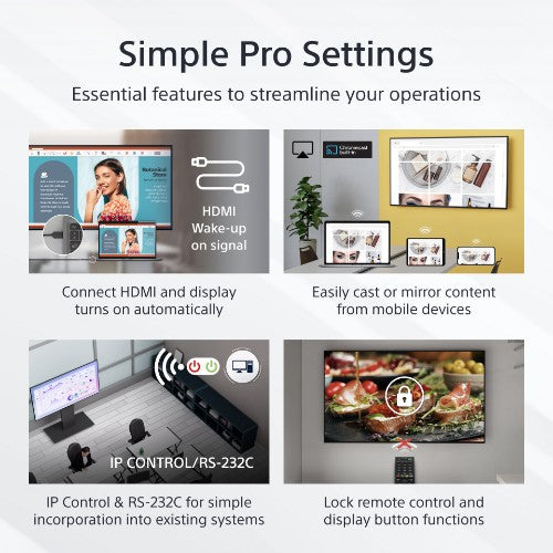 Sony FW-75EZ20L signage display Digital signage flat panel 75" LED Wi-Fi 350 cd/m² 4K Ultra HD Black Android 16/7