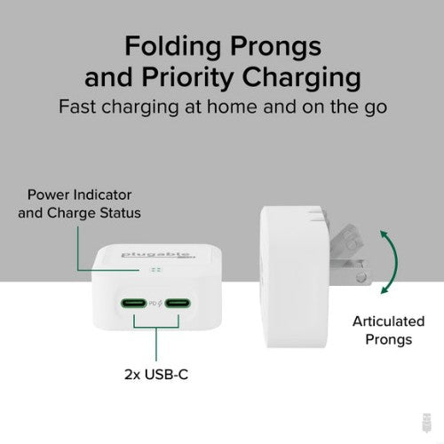 Plugable Technologies PS-40C2W mobile device charger Universal White AC Fast charging Indoor