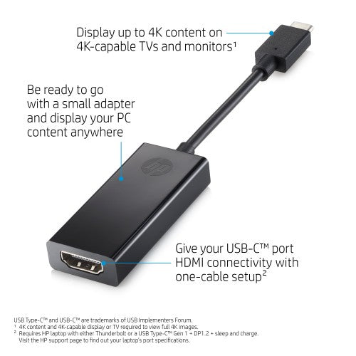 HP USB-C to HDMI 2.0 USB graphics adapter Black