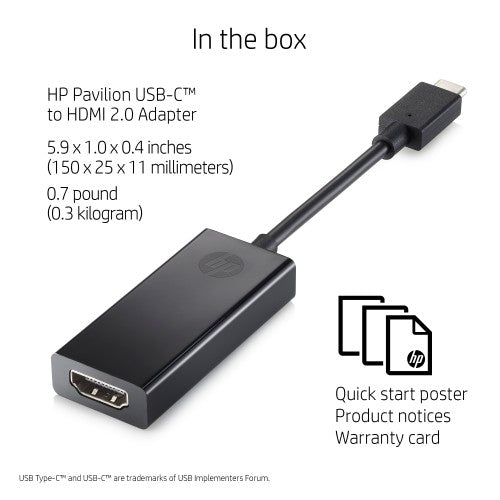 HP USB-C to HDMI 2.0 USB graphics adapter Black