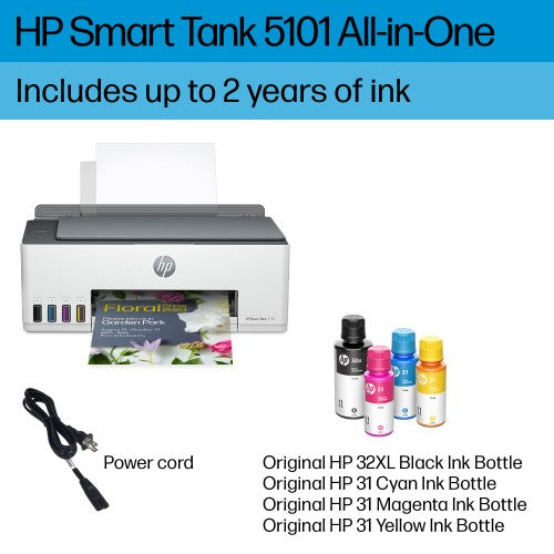 HP Smart Tank 5101 Wireless All-in-One Color Printer, Copier, Scanner