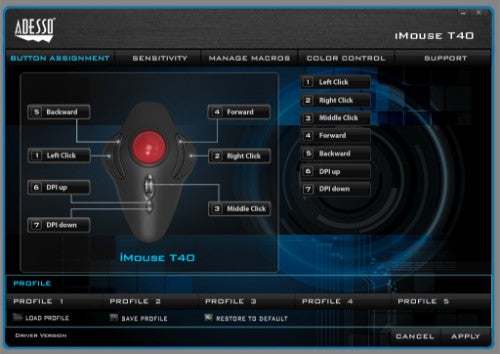 Adesso iMouse T40 mouse Office Ambidextrous RF Wireless Trackball 4800 DPI
