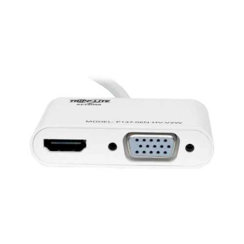 Tripp Lite P137-06N-HV-V2W video cable adapter 7.87" (0.2 m) Mini-DisplayPort HDMI/VGA White