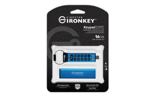 Kingston Technology IronKey Keypad 200 USB flash drive 16 GB USB Type-C 3.2 Gen 1 (3.1 Gen 1) Blue
