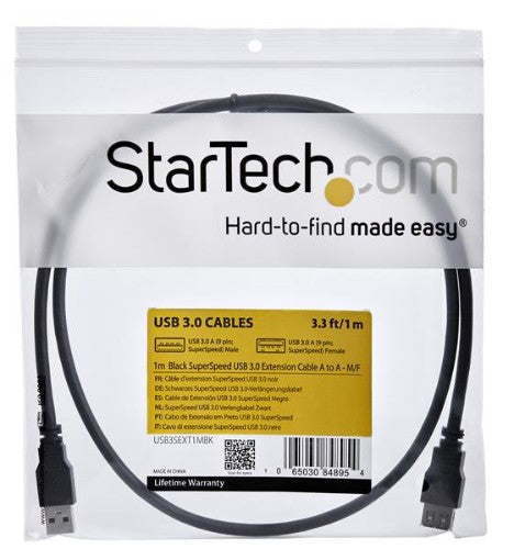 StarTech.com USB3SEXT1MBK USB cable USB 3.2 Gen 1 (3.1 Gen 1) 39.4" (1 m) USB A 5 Gbit/s Black