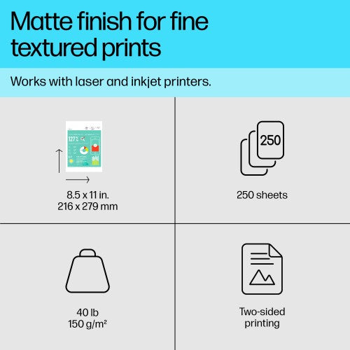 HP HeavyWeight Project Paper Matte 40 lb 8.5 x 11 in. (216 x 279 mm) 250 sheets