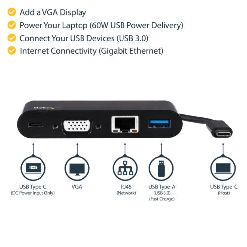 StarTech.com DKT30CVAGPD laptop dock/port replicator Wired USB 3.2 Gen 1 (3.1 Gen 1) Type-C Black