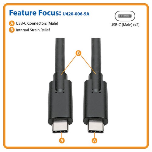 Tripp Lite U420-006-5A USB cable USB 3.2 Gen 1 (3.1 Gen 1) 72" (1.83 m) USB C 5 Gbit/s Black