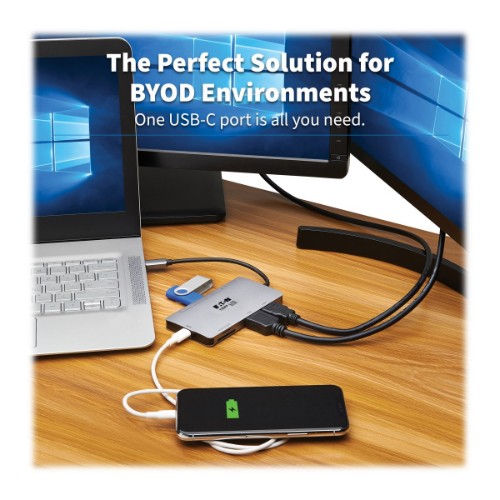 Tripp Lite USB-C Dock, Dual Display - 4K 60 Hz HDMI, USB 3.2 Gen 1, USB-A Hub, Memory Card, 100W PD Charging, Gray