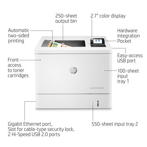 HP Color LaserJet Enterprise LaserJet Enterprise M554dn Color Printer, Ethernet Only; Duplex