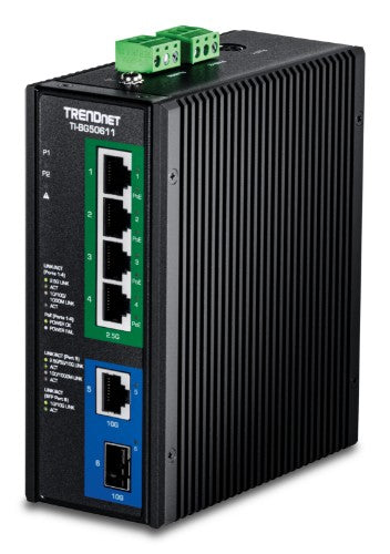 Trendnet 6-Port Industrial 2.5G PoE++ Unmanaged 2.5G Ethernet (100/1000/2500) Power over Ethernet (PoE) Black