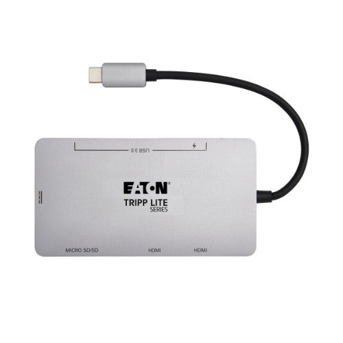 Tripp Lite USB-C Dock, Dual Display - 4K 60 Hz HDMI, USB 3.2 Gen 1, USB-A Hub, Memory Card, 100W PD Charging, Gray