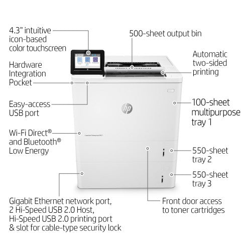 HP LaserJet Enterprise M611x Wireless Black and white Printer, Duplex