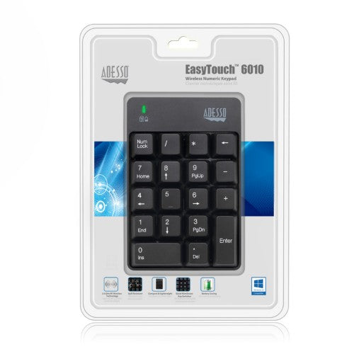 Adesso WKB-6010UB numeric keypad Universal RF Wireless Black
