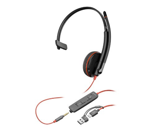 HP Poly Blackwire 3215 Monaural Headset +USB-C/A Adapter TAA