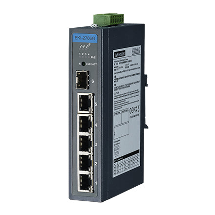 Advantech EKI-2706G-1GFP-AE network switch Unmanaged L2 Gigabit Ethernet (10/100/1000) Power over Ethernet (PoE) Black