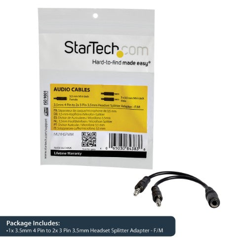 StarTech.com MUYHSFMM audio cable 5.12" (0.13 m) 3.5mm 2 x 3.5mm Black