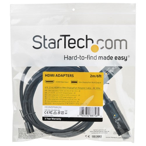 StarTech.com HD2MDPMM2M video cable adapter 78.7" (2 m) HDMI Type A (Standard) Mini DisplayPort Black