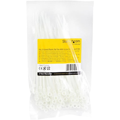 StarTech.com CBMZTS10N6 cable tie Releasable cable tie Nylon, Plastic White 100 pc(s)