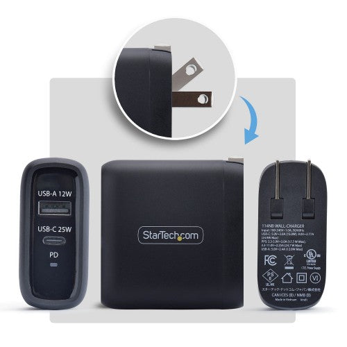 StarTech.com 114NB-WALL-CHARGER mobile device charger Universal Black AC Fast charging Indoor