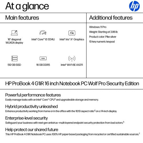 HP ProBook 4 G1iR 16 inch Notebook PC Wolf Pro Security Edition Silver