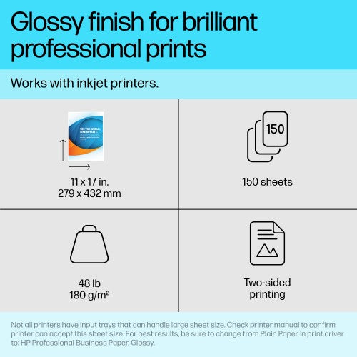 HP Professional Business Paper Glossy 48 lb 11 x 17 in. (279 x 432 mm) 150 sheets