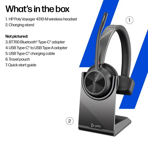 HP Poly Voyager 4310 Microsoft Teams Certified Headset +BT700 dongle +Charging Stand
