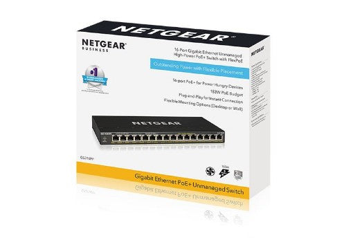 NETGEAR GS316PP Unmanaged Gigabit Ethernet (10/100/1000) Power over Ethernet (PoE) Black