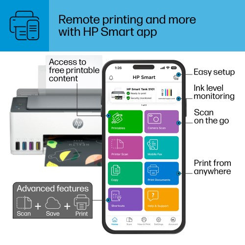 HP Smart Tank 5101 Wireless All-in-One Color Printer, Copier, Scanner
