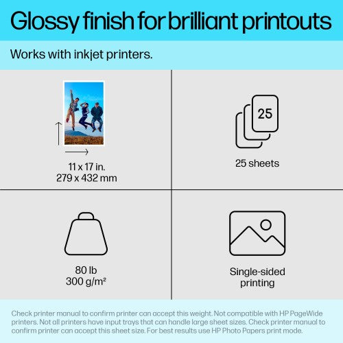 HP Premium Plus Photo Paper Glossy 80 lb 11 x 17 in. (279 x 432 mm) 25 sheets
